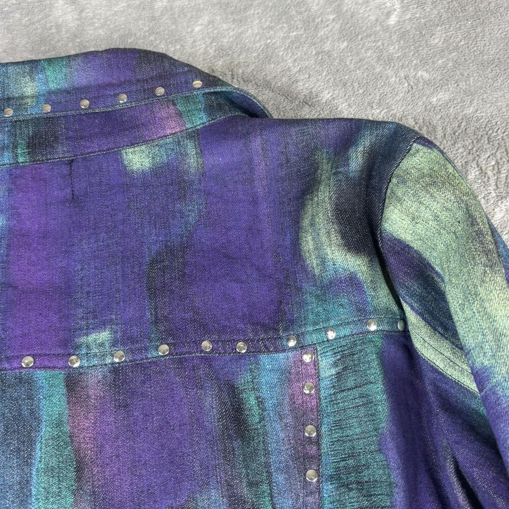 Berck Jacket Womens Medium Purple Green Studded Denim Tye Dye Silver Buttons - Picture 9 of 11